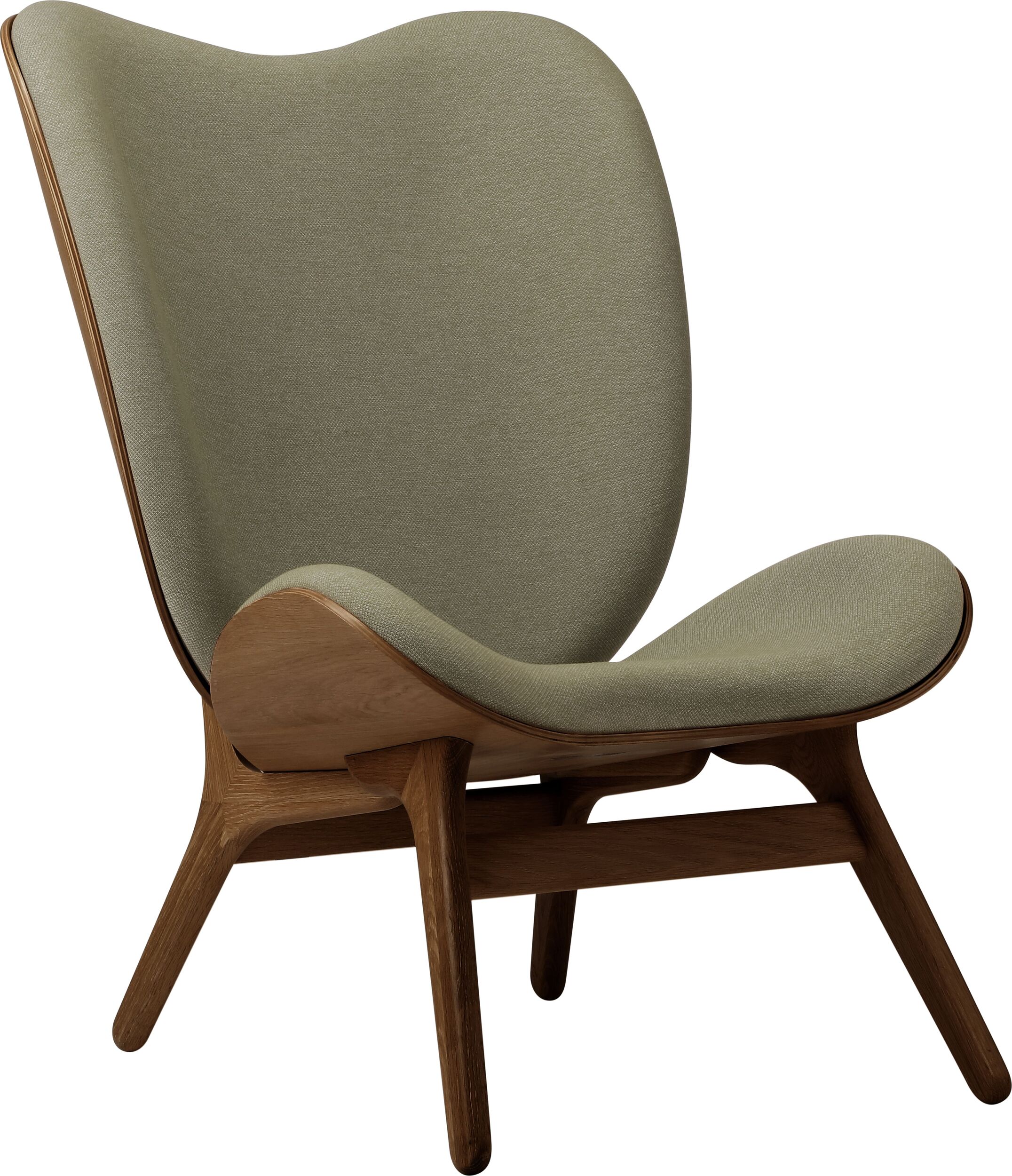 Fotel Conversation Piece 106 cm jasnozielony na ciemnych dębowych nogach