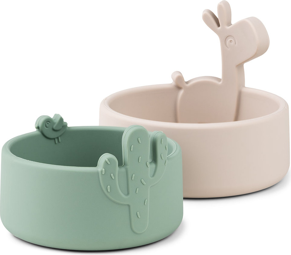 Miseczki dziecięce Lalee zielona i piaskowa silikonowe 2 szt.