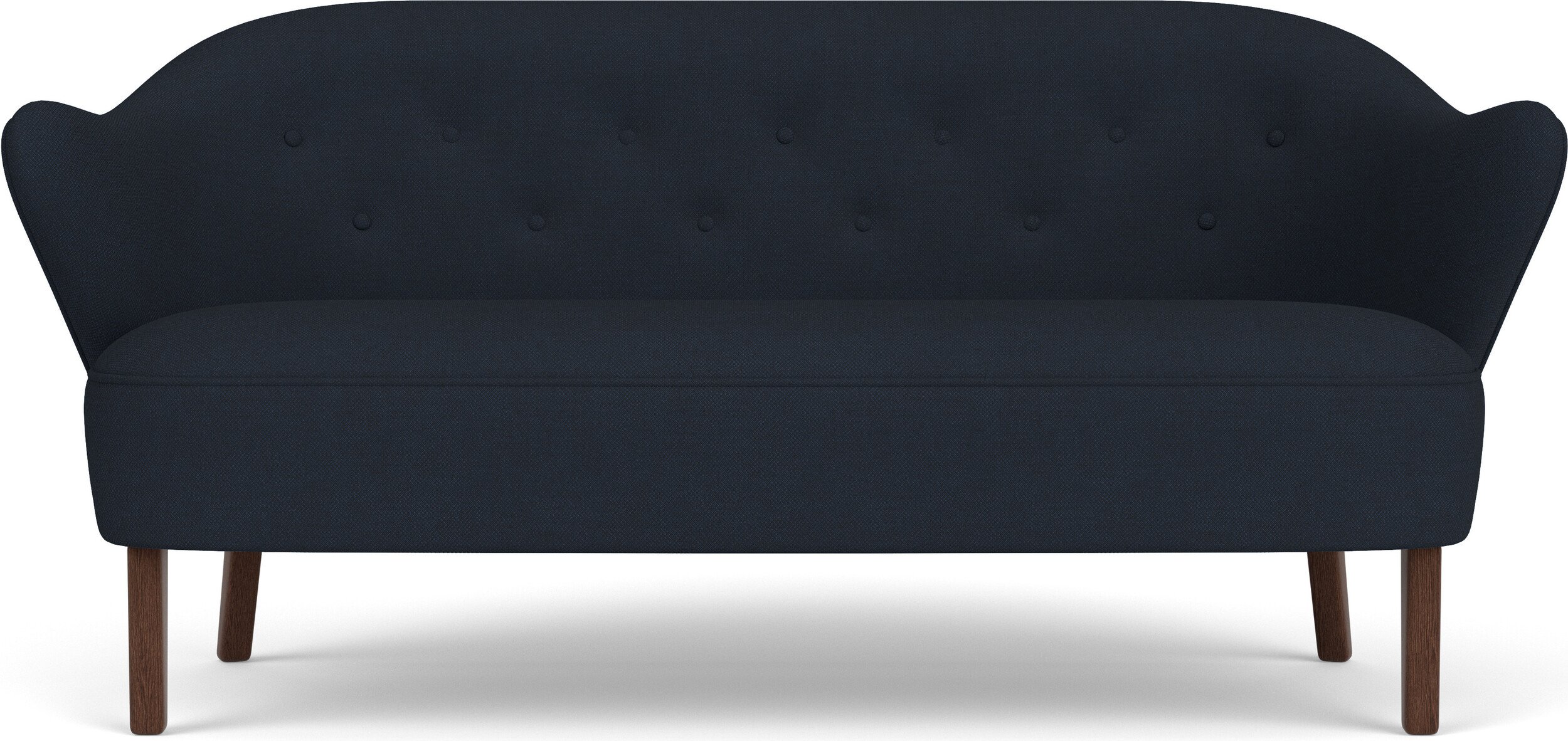 Sofa dwuosobowa Ingeborg granatowa na ciemnych dębowych nogach