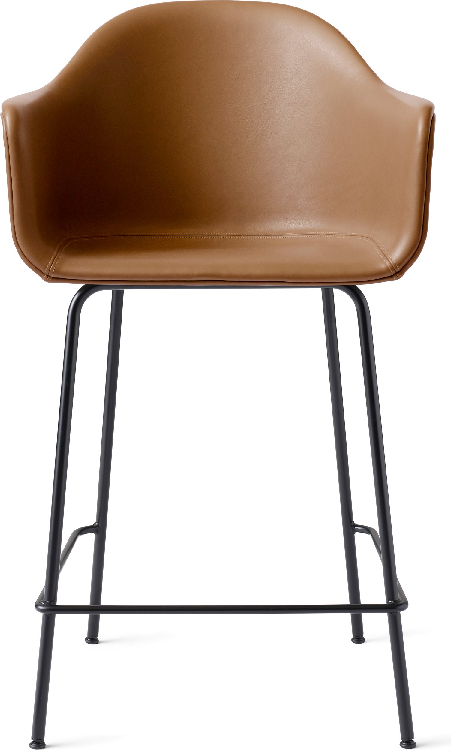 Krzesło barowe Harbour 102 cm koniakowy brąz z podłokietnikami skórzane na czarnych nogach