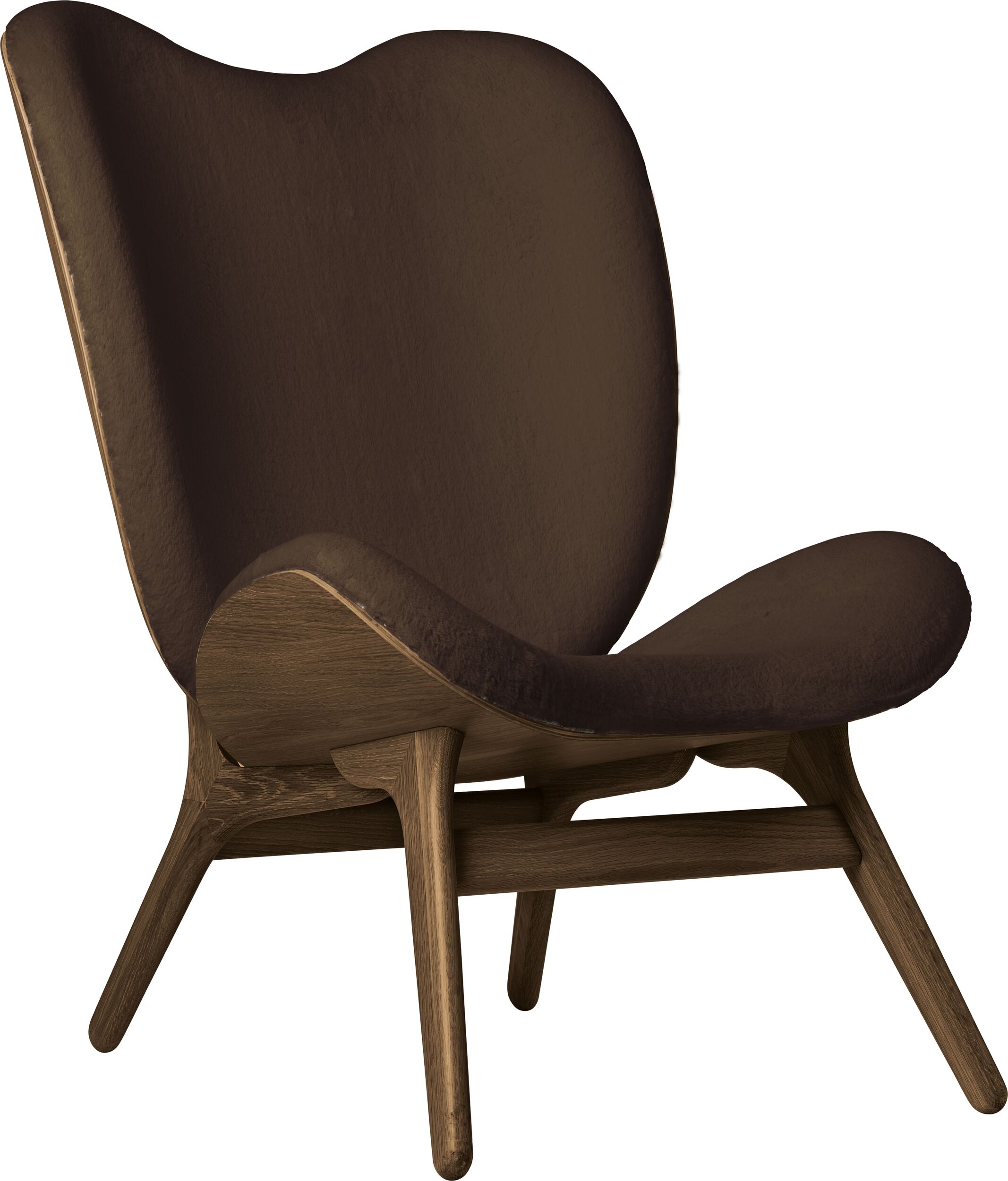 Fotel Conversation Piece Teddy 106 cm brązowy na ciemnych dębowych nogach