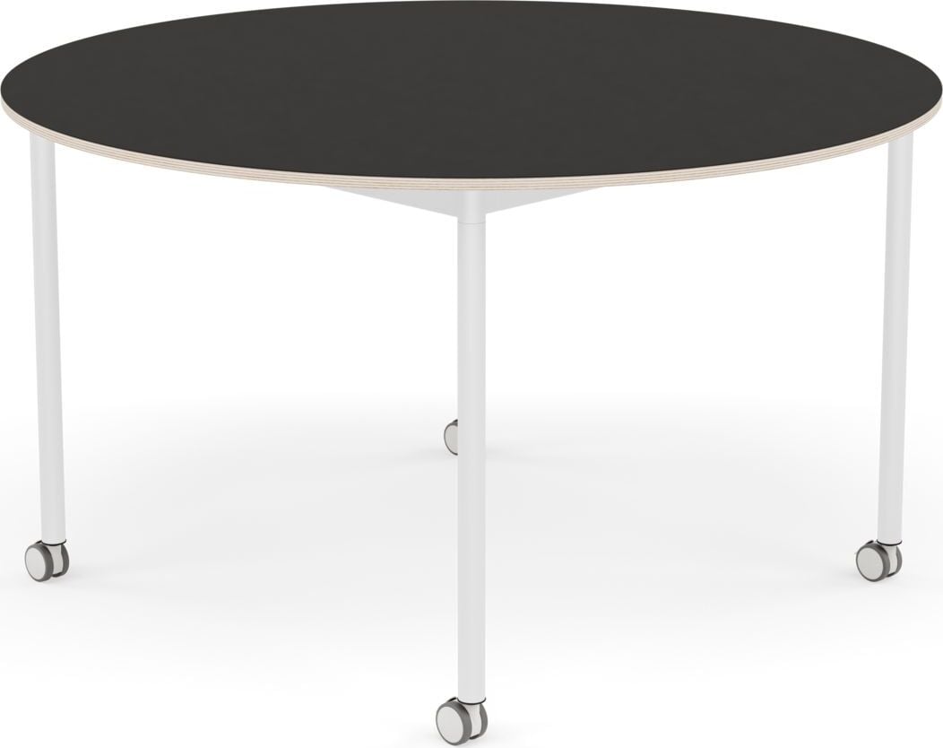 Stół na kółkach Base okrągły 128 cm czarny linoleum nogi białe