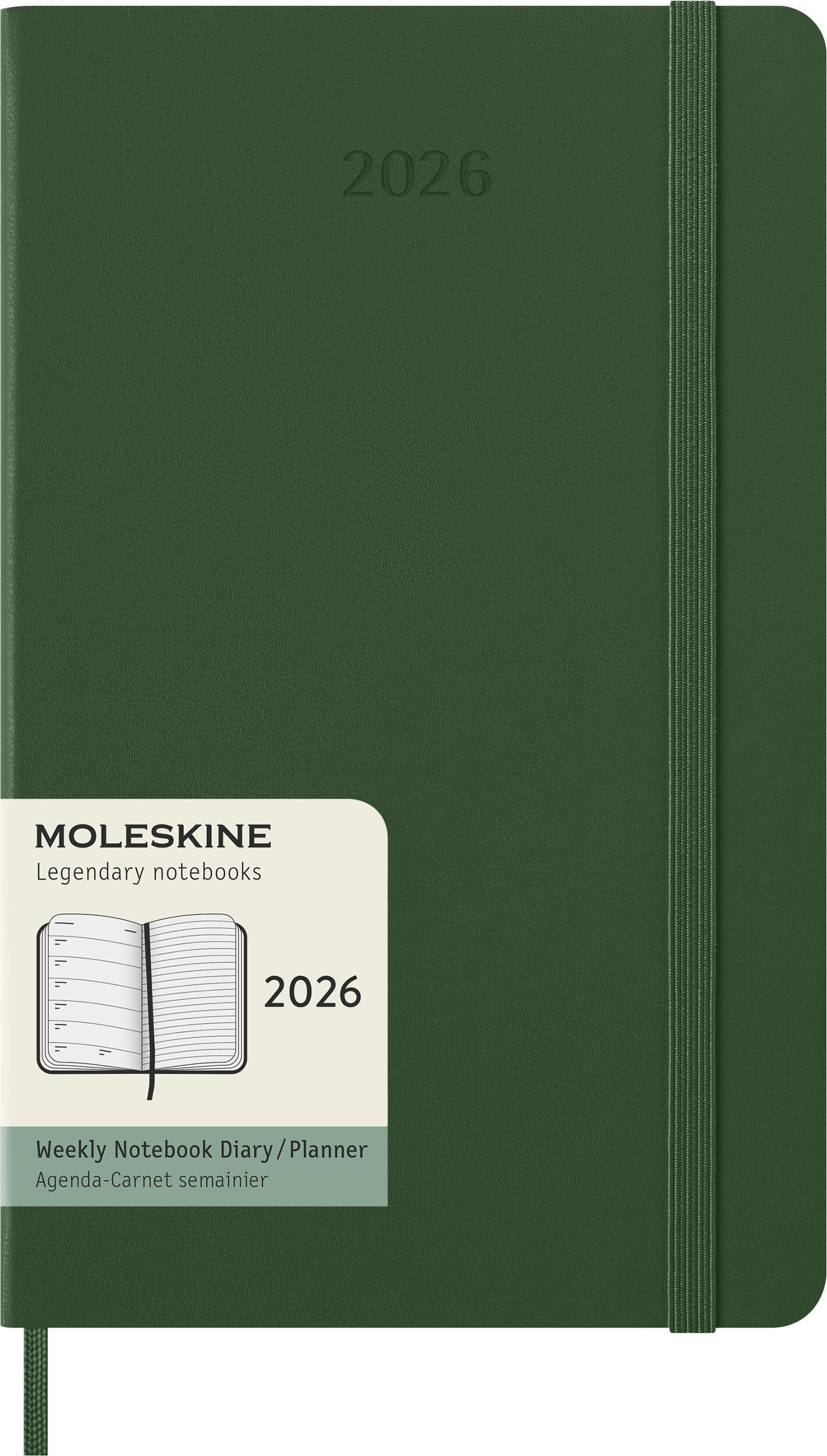Kalendarz tygodniowy w twardej oprawie Moleskine 2026 12M L zielony