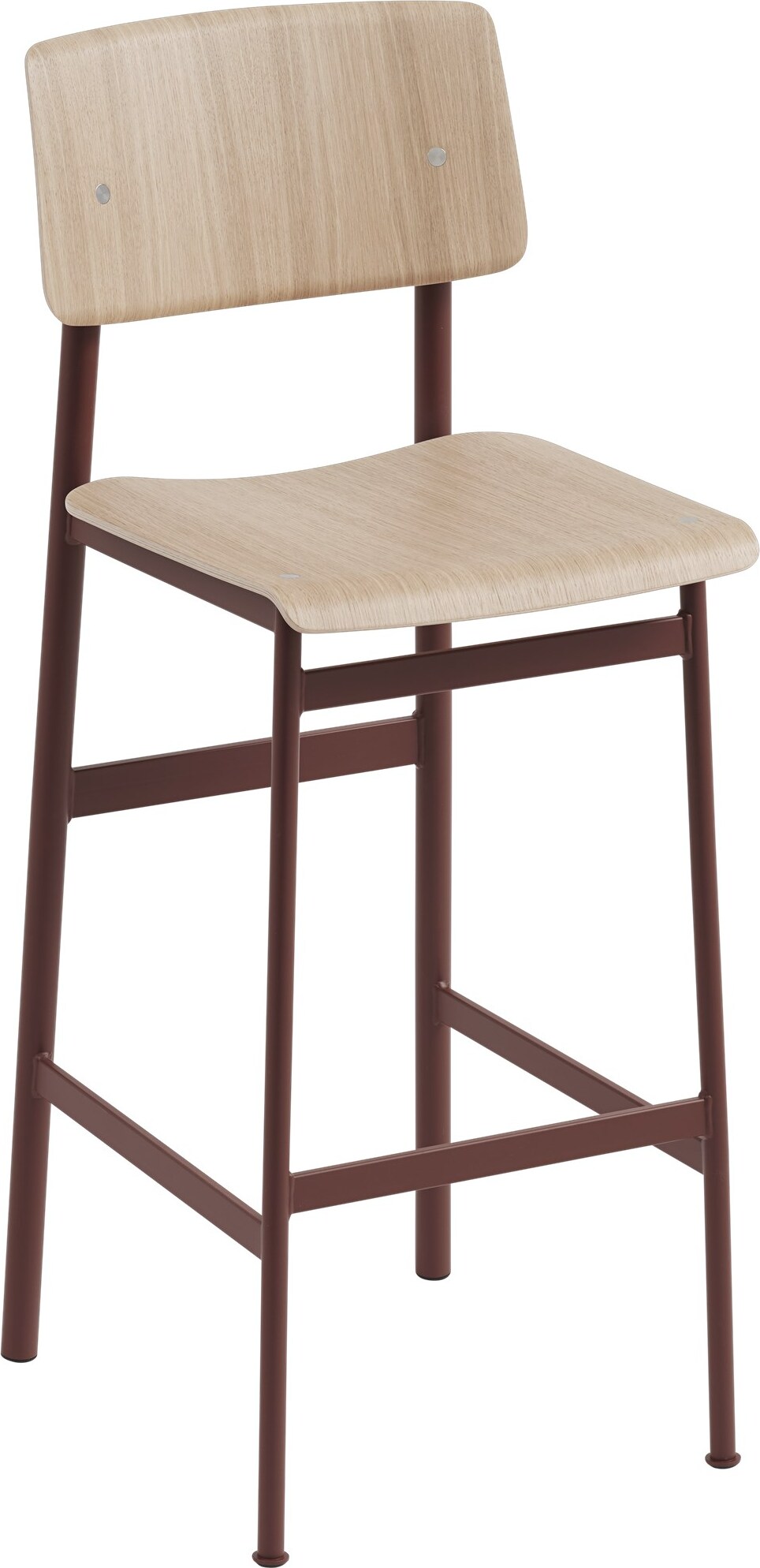 Stołek barowy Loft 75 cm jasny dąb nogi czerwone