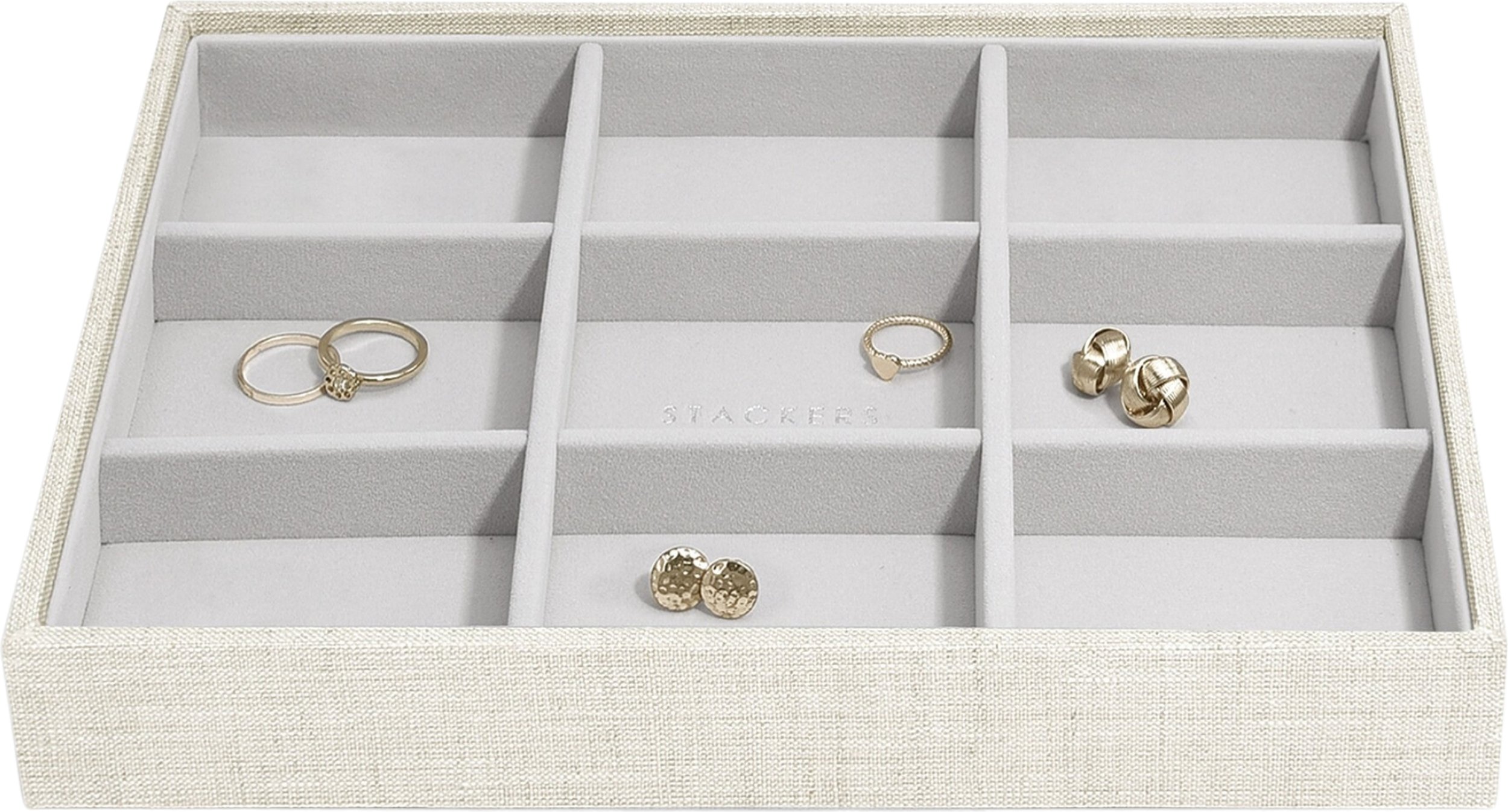 Szkatułka na biżuterię Stackers 9 komorowa classic jasnobeżowa lniana