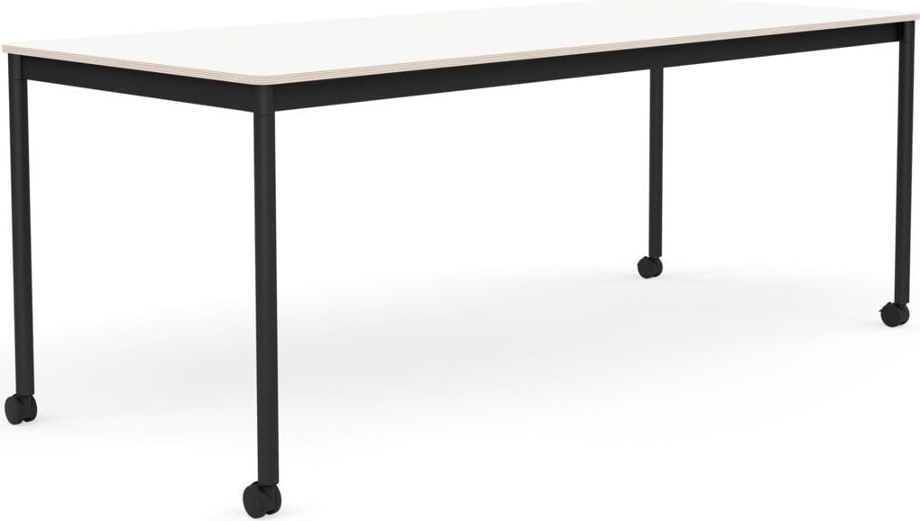 Stół na kółkach Base 80 x 190 cm biały laminowany nogi czarne