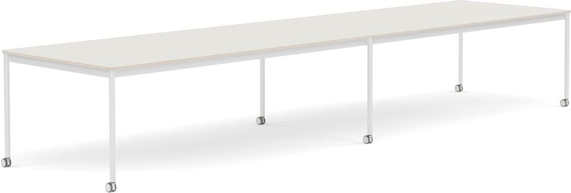 Stół na kółkach Base 110 x 440 cm biały nanolaminat nogi białe
