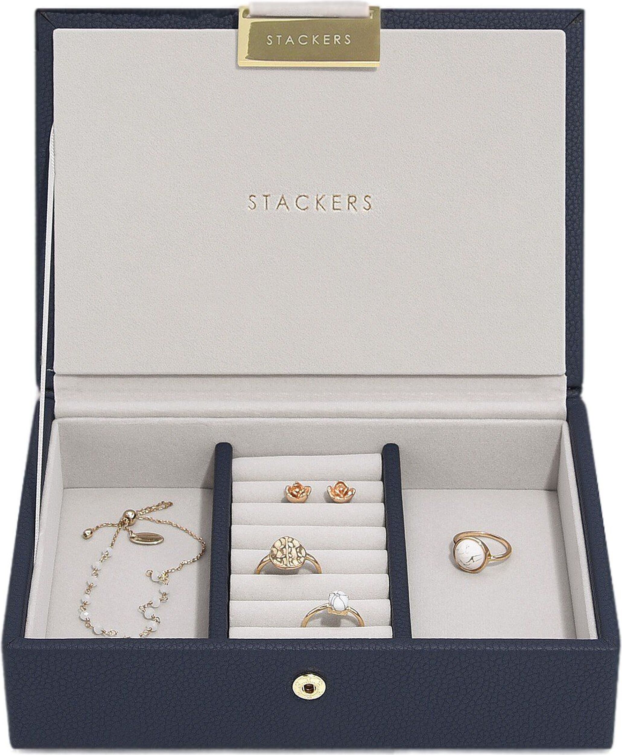 Szkatułka na biżuterię Stackers mini granatowa z pokrywką