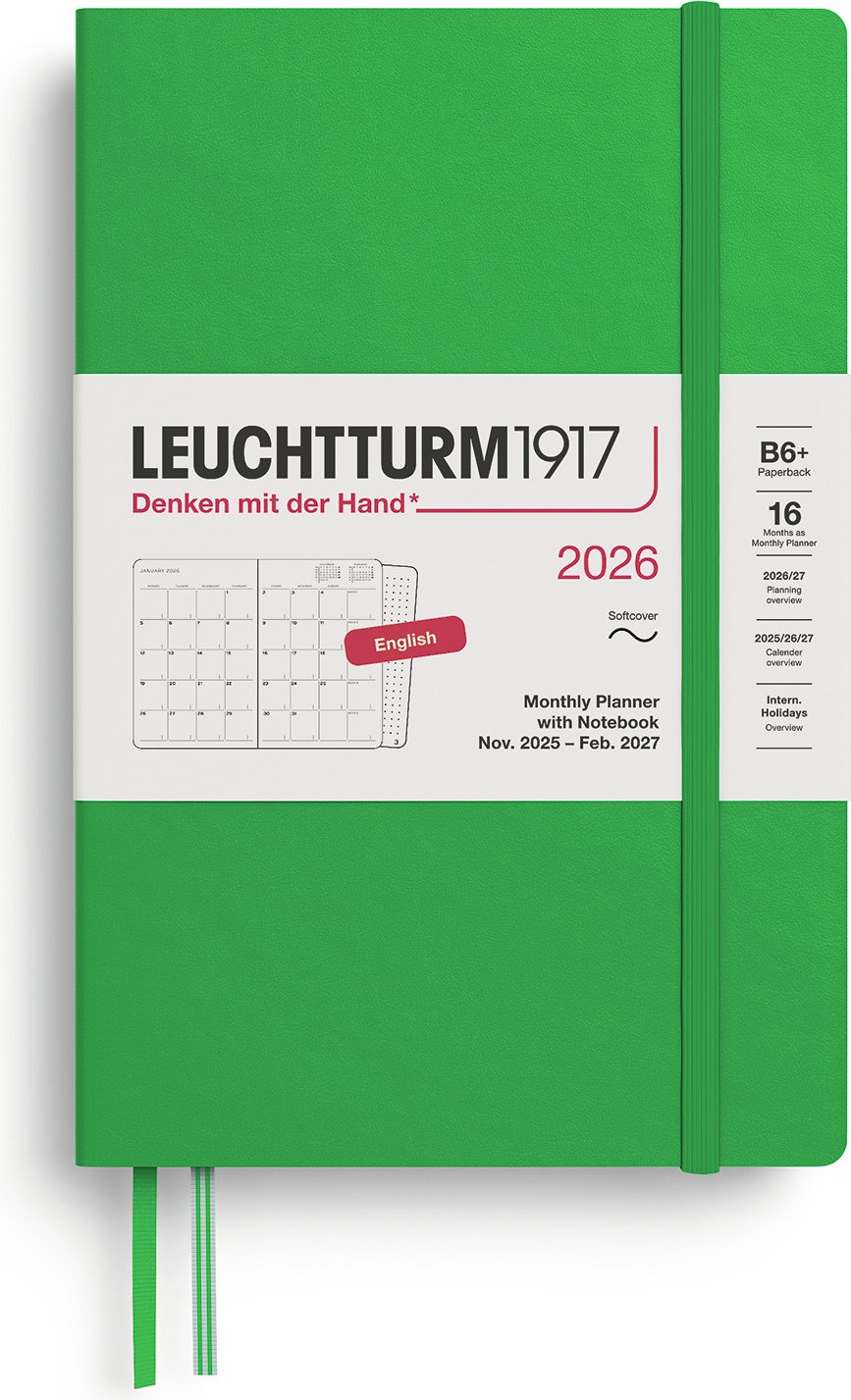 Planer miesięczny z notatnikiem w miękkiej oprawie Leuchtturm 1917 2025/2027 16M EN B6+ jasnozielony