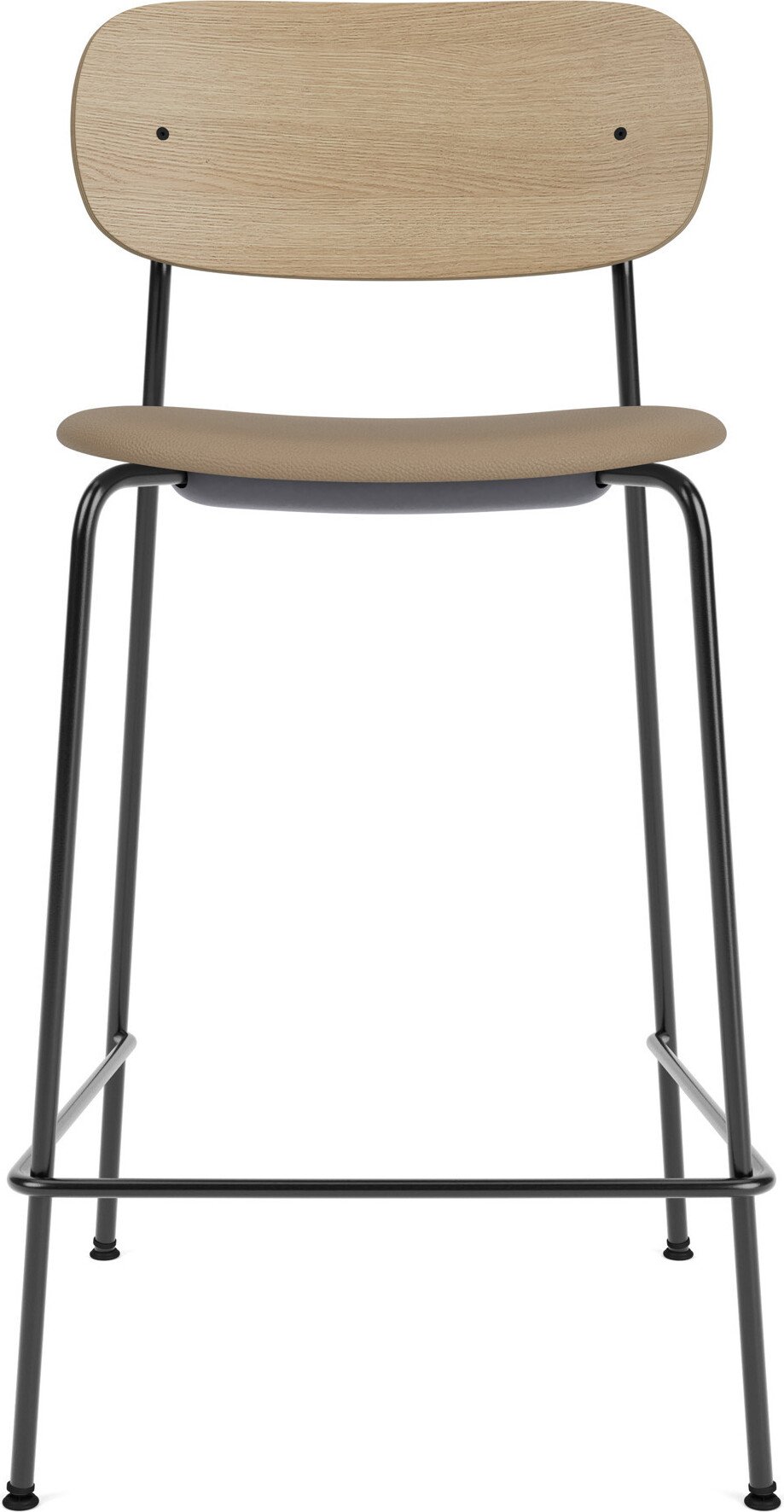 Krzesło barowe Co Sierra 95 cm jasnobrązowe oparcie jasny dąb siedzisko skórzane na czarnych nogach