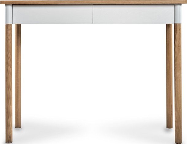 Biurko Flow białe z dębowym blatem