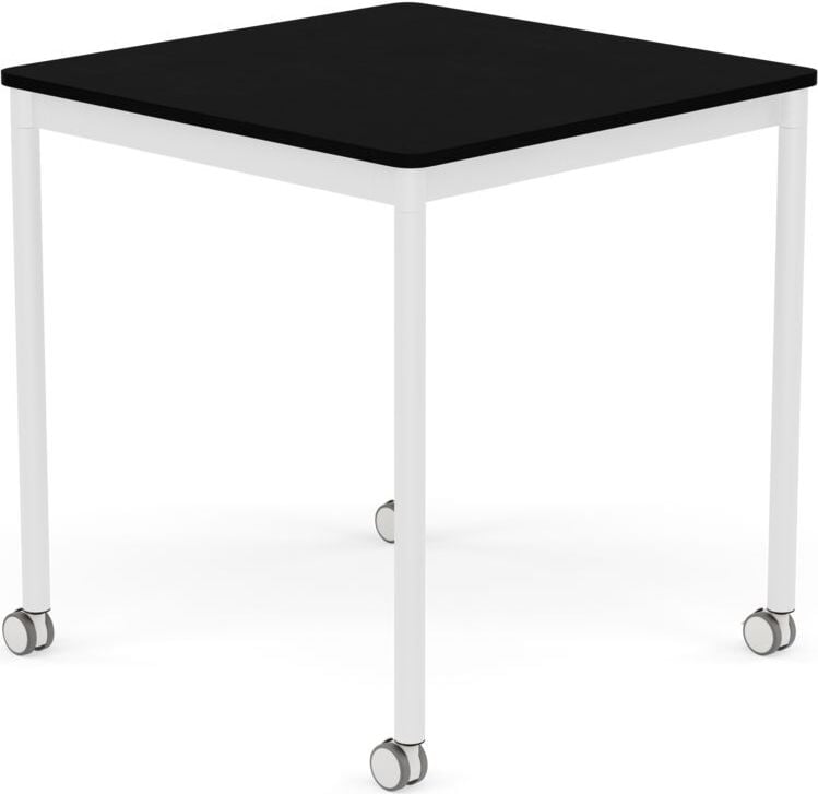 Stół na kółkach Base kwadratowy 70 cm czarny laminowany ABS nogi białe