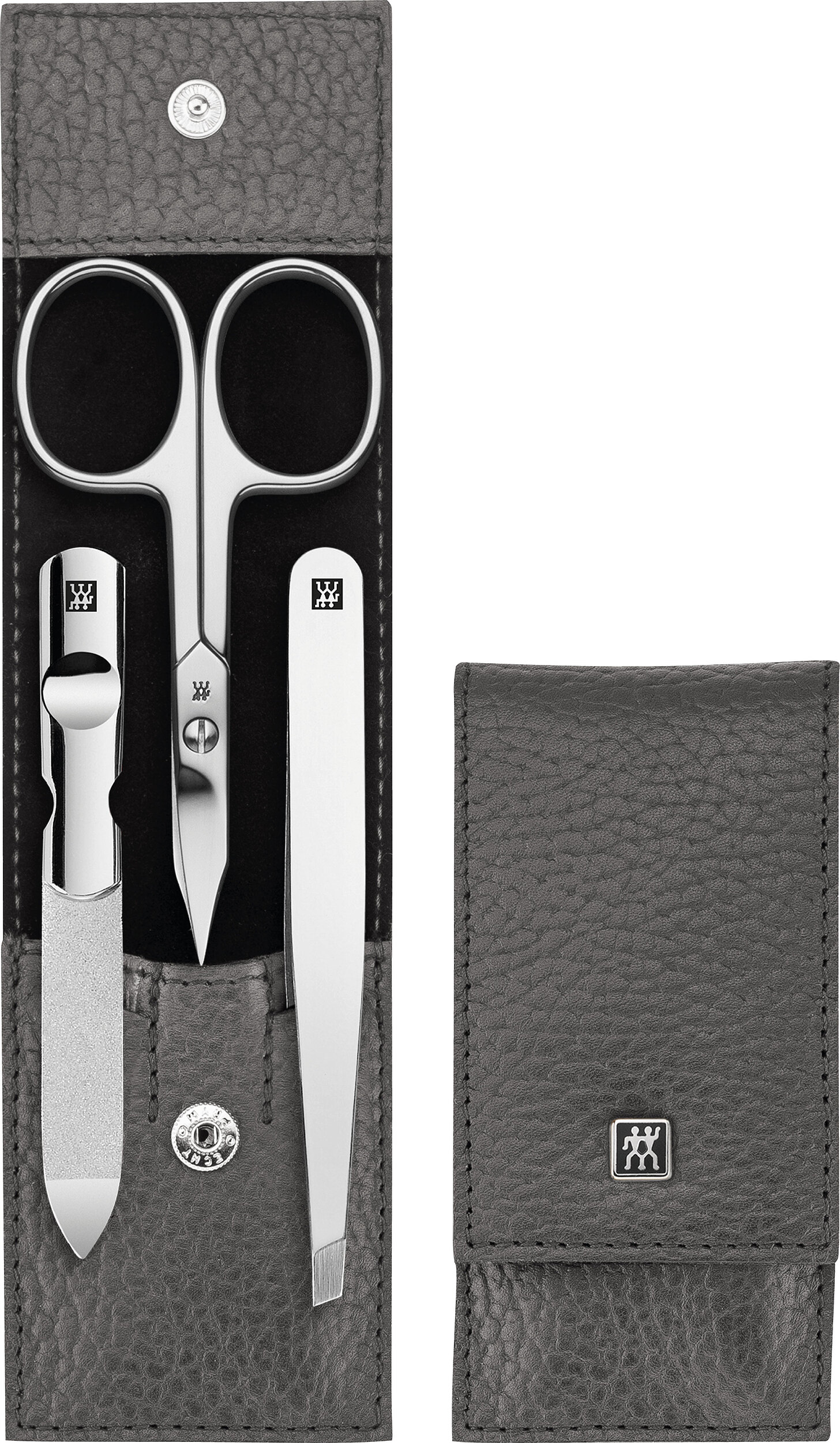 Akcesoria do manicure Classic Inox antracytowe z nożyczkami w skórzanym etui 3 el.