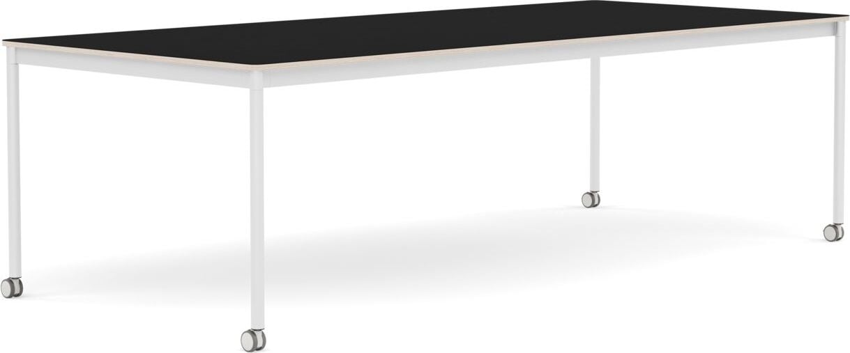 Stół na kółkach Base 110 x 250 cm czarny laminowany nogi białe