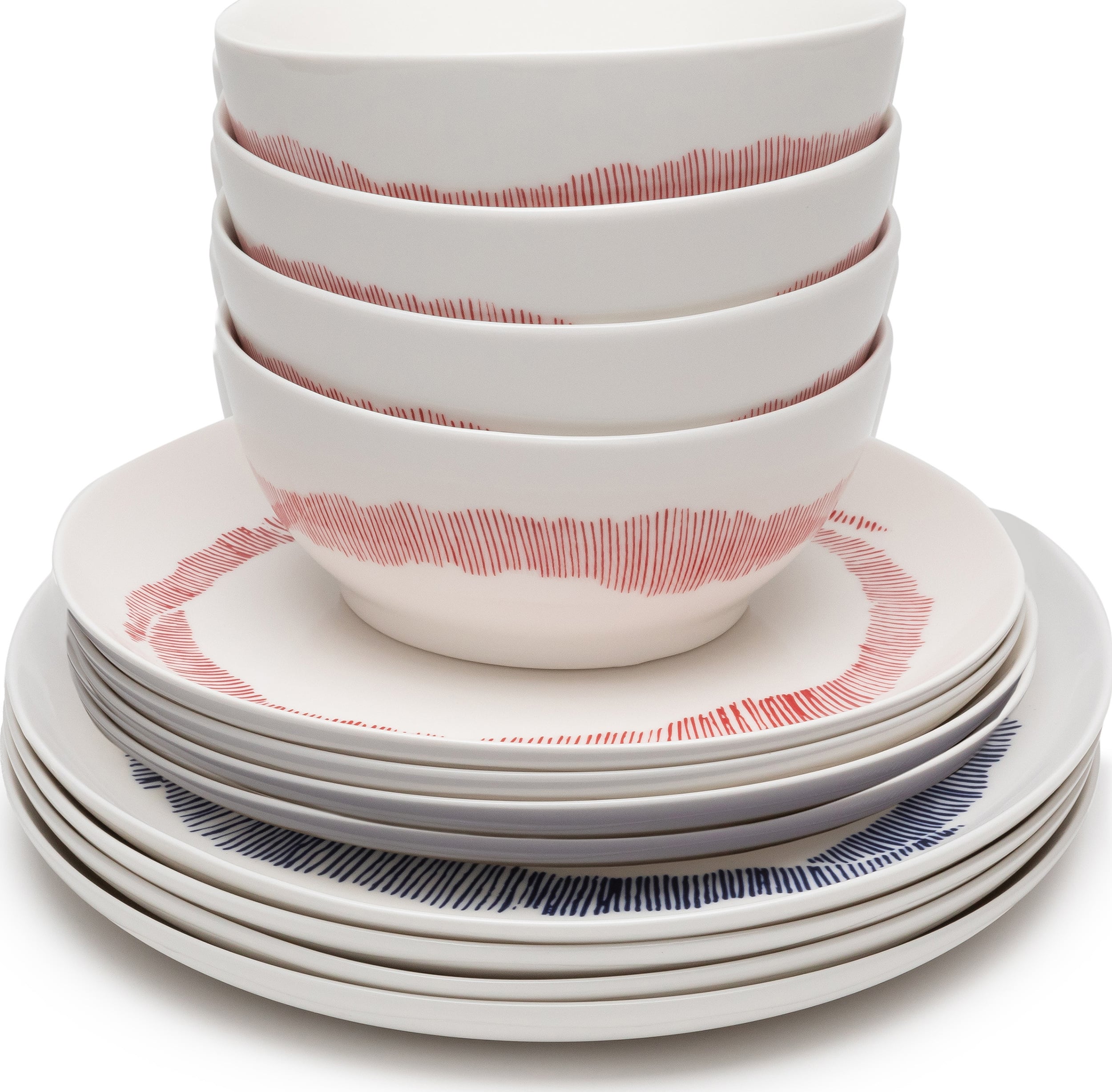 Zestaw obiadowy Feast biało-czerwono-niebieski 12 el.