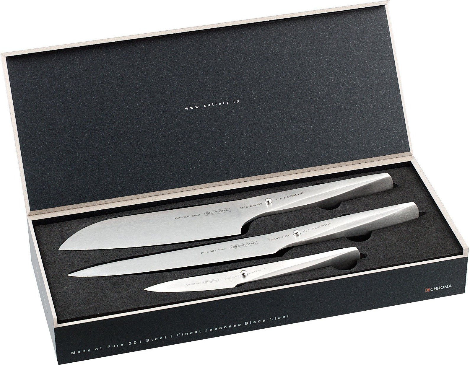 Nóż Santoku, nóż do plastrowania i do obierania Type 301 w zestawie