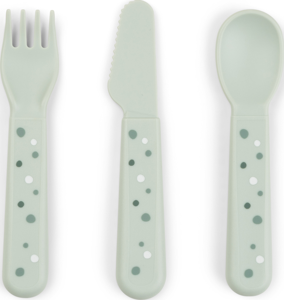 Sztućce dziecięce Foodie Happy Dots zielone 3 el.