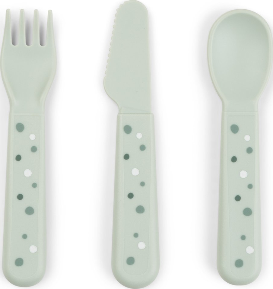 Sztućce dziecięce Foodie Happy Dots zielone 3 el.