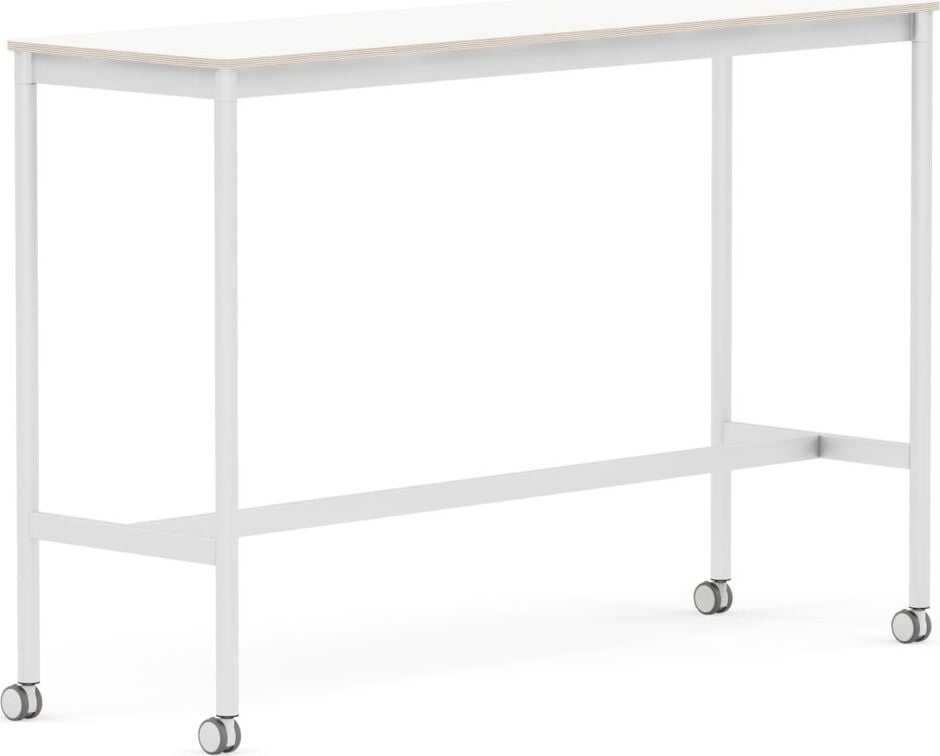 Stół na kółkach Base 50 x 160 x 105 cm biały laminowany nogi białe