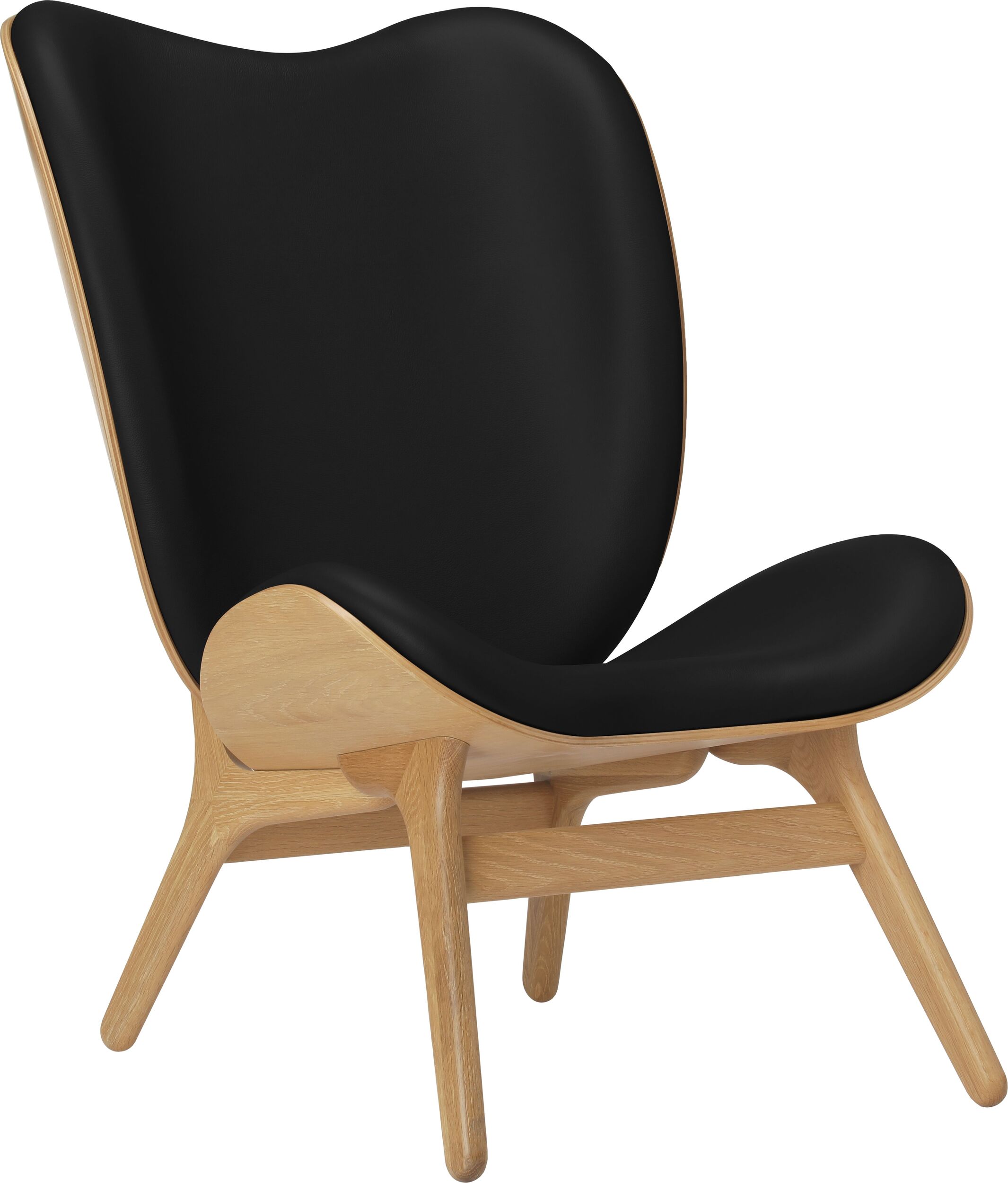 Fotel Conversation Piece Hope 106 cm czarny skórzany na dębowych nogach