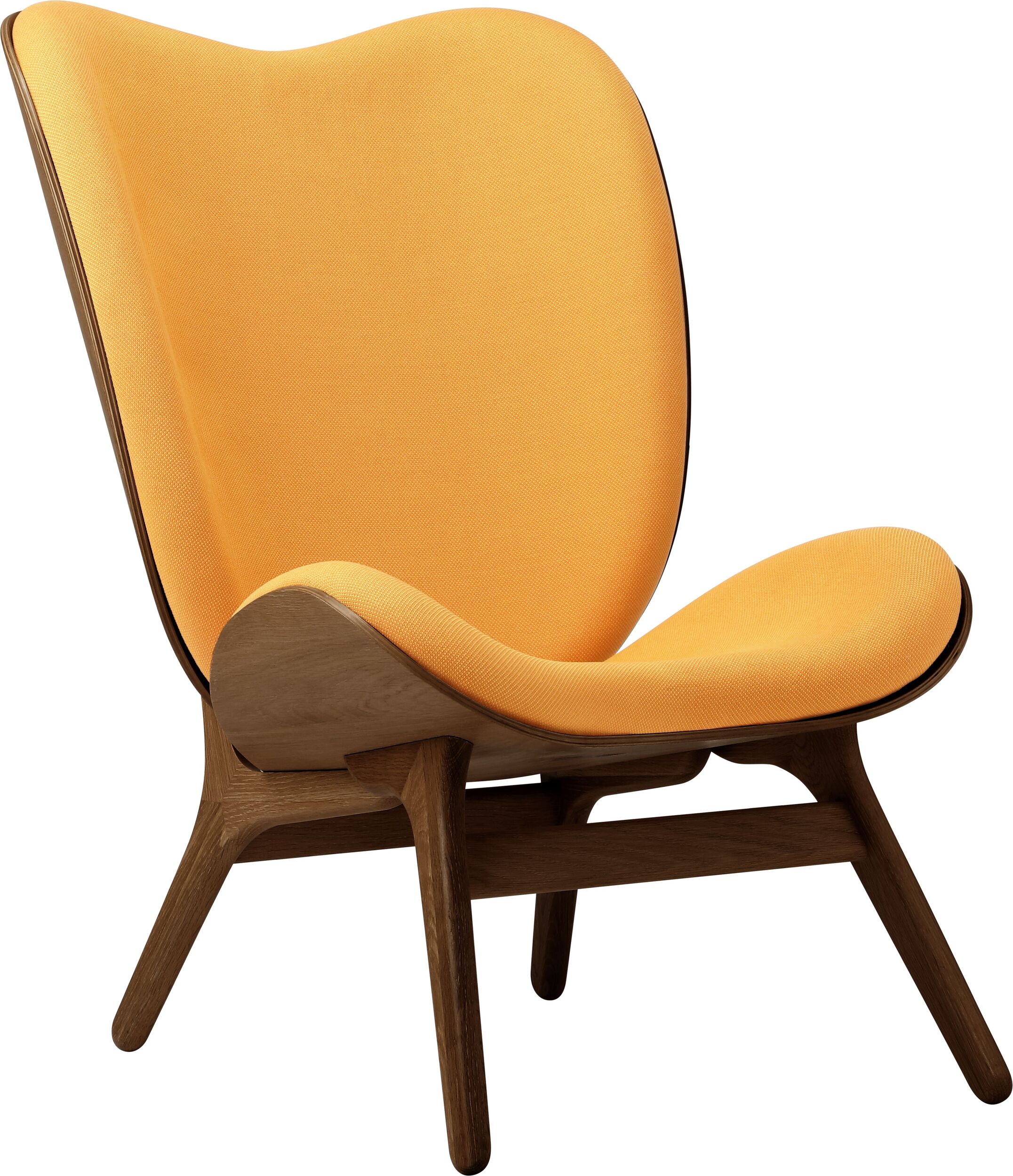 Fotel Conversation Piece 106 cm pomarańczowy na ciemnych dębowych nogach