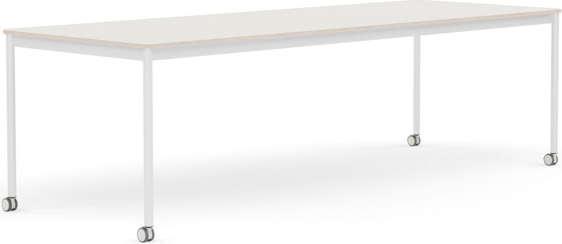 Stół na kółkach Base 90 x 250 cm biały nanolaminat nogi białe