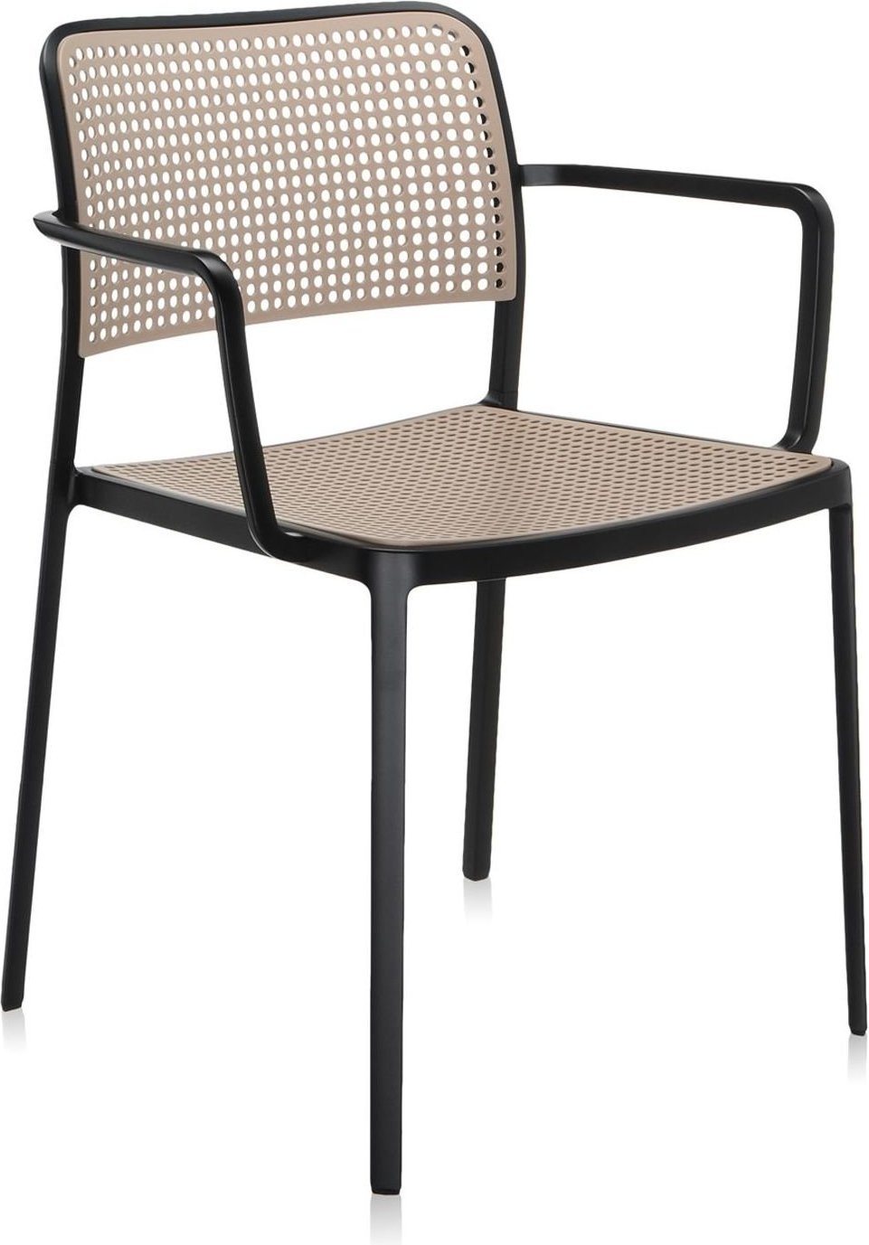 Krzesło Audrey z podłokietnikami czarna rama piaskowe siedzisko