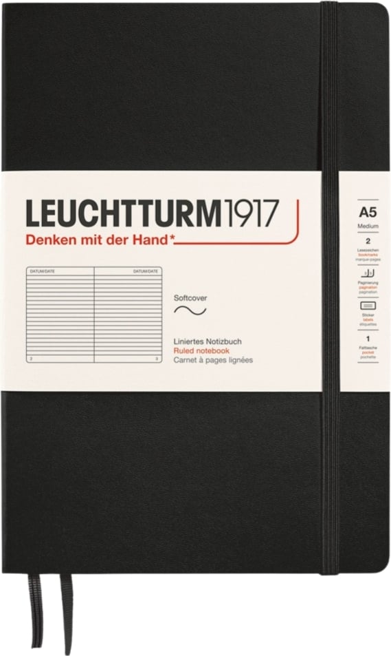 Notes w linię w miękkiej oprawie Leuchtturm 1917 A5 123 strony czarny 80 g/m²