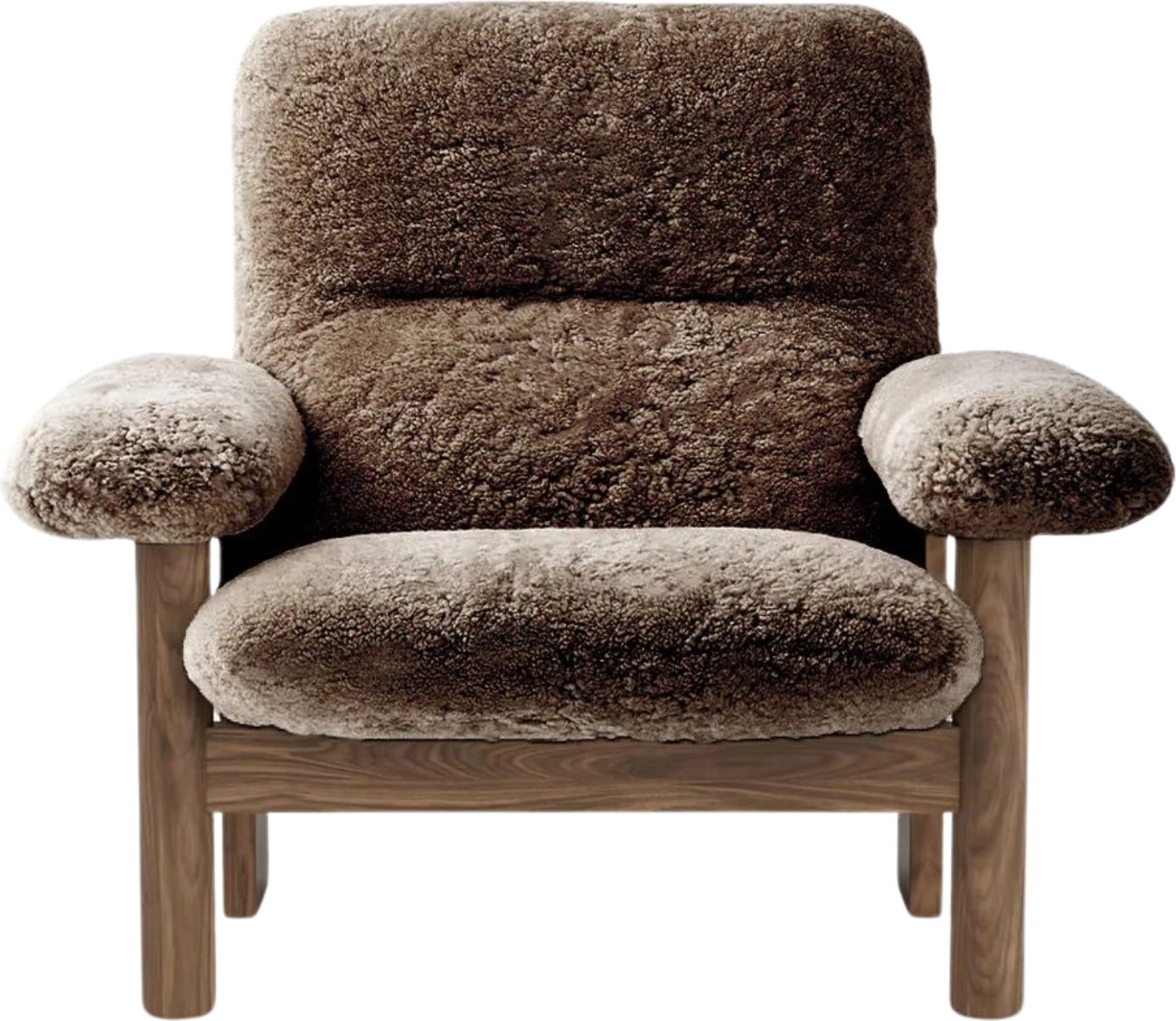 Fotel Brasilia Sheepskin brązowy na orzechowych nogach