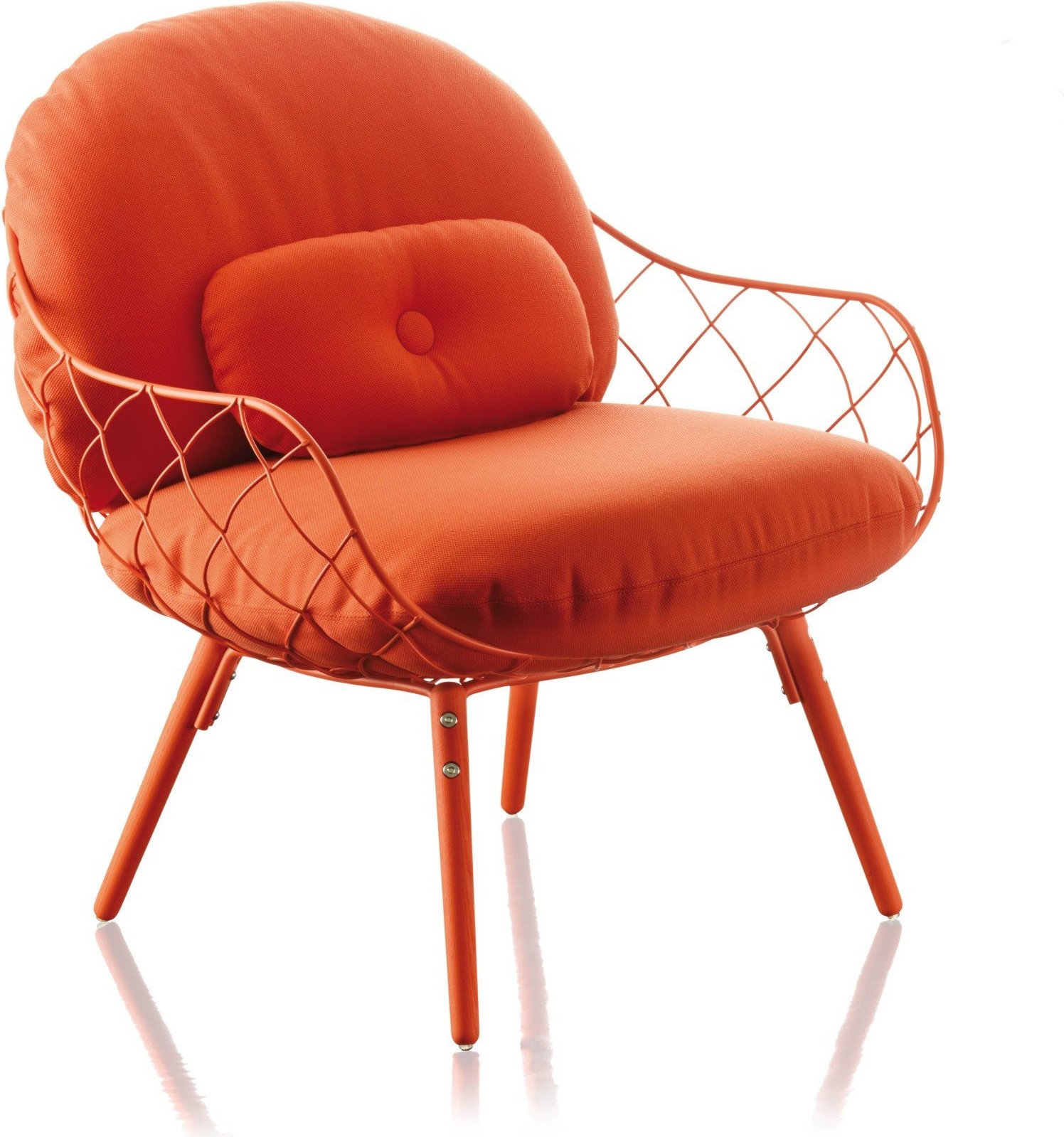 Fotel niski Pina czerwona rama i siedzisko, czerwone nogi