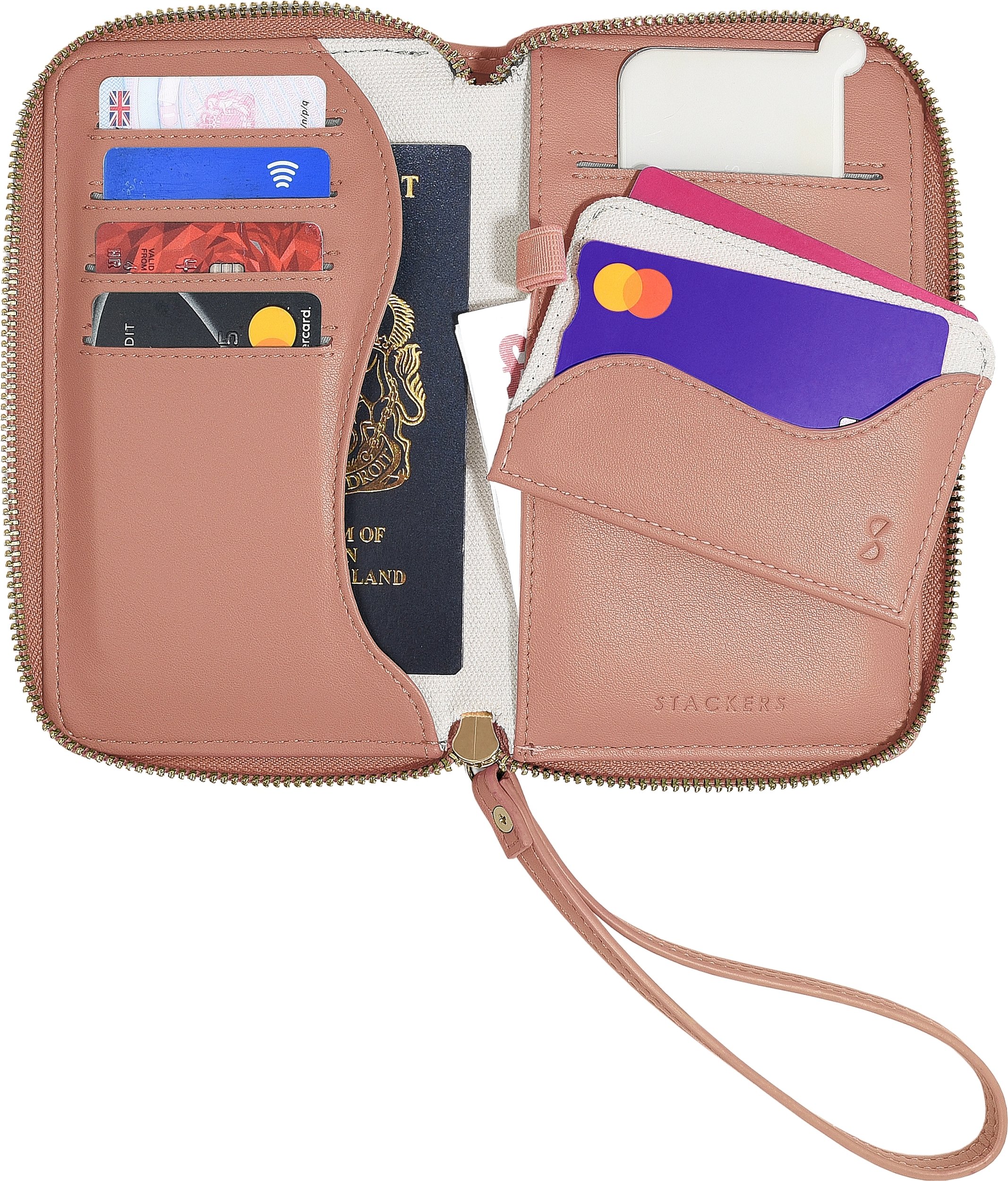 Portfel damski Stackers Wave kremowo-brzoskwiniowy z etui na karty i lusterkiem