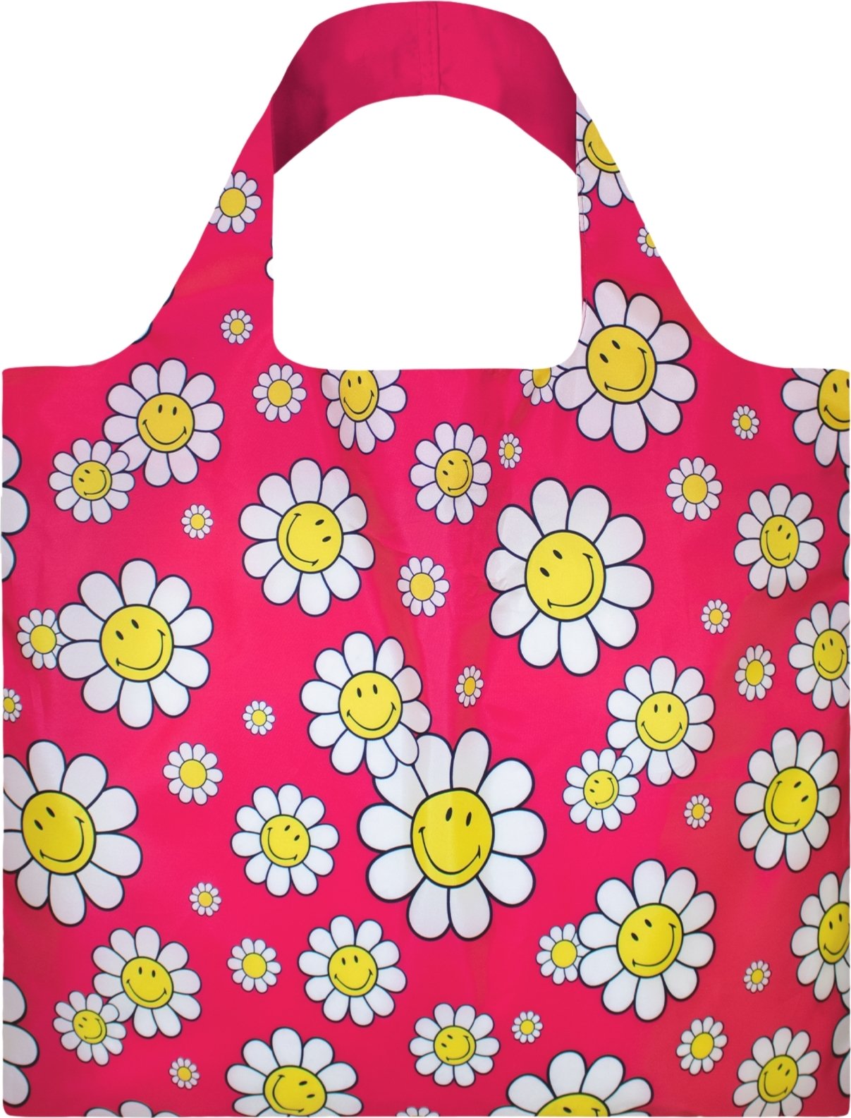 Torba LOQI Artist Smiley Flowers M malinowa z recyklingu