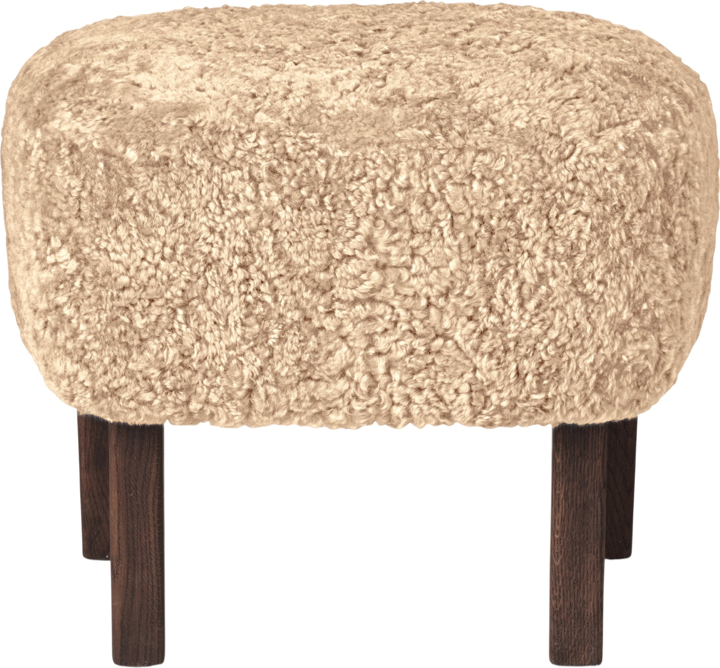 Podnóżek Ingeborg Sheepskin beżowy na ciemnych dębowych nogach