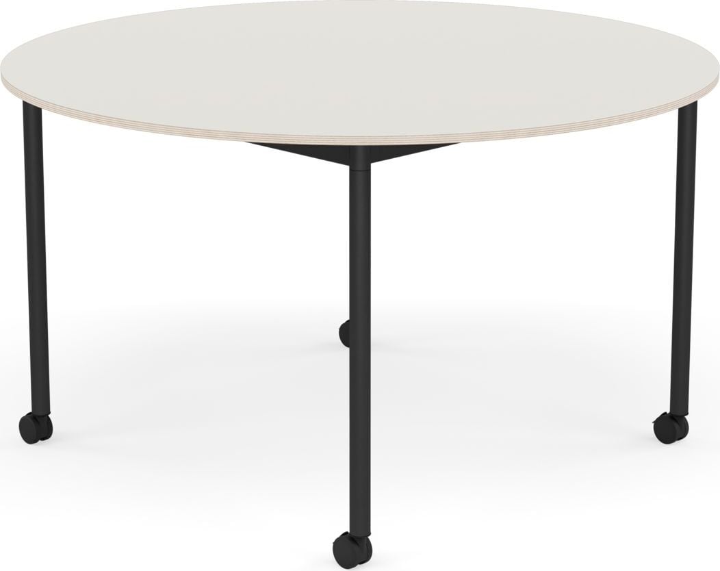 Stół na kółkach Base okrągły 128 cm biały nanolaminat nogi czarne