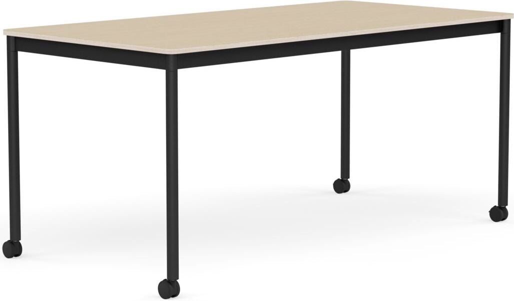 Stół na kółkach Base 80 x 160 cm okleina dąb lakierowany nogi czarne