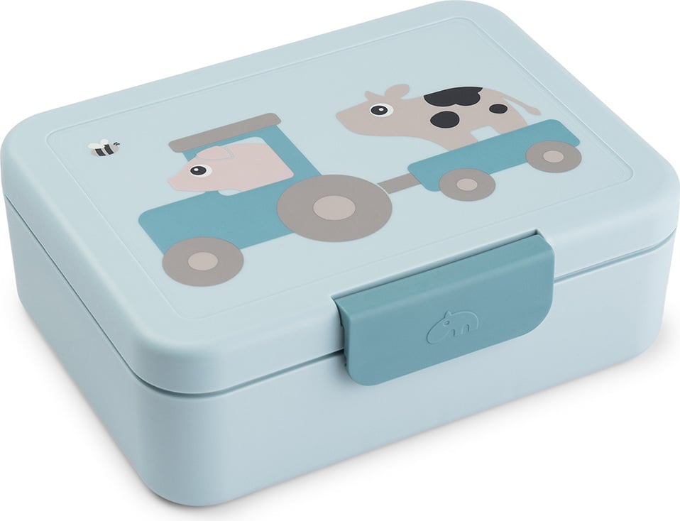 Lunchbox dziecięcy z podziałką Tiny Farm niebieski