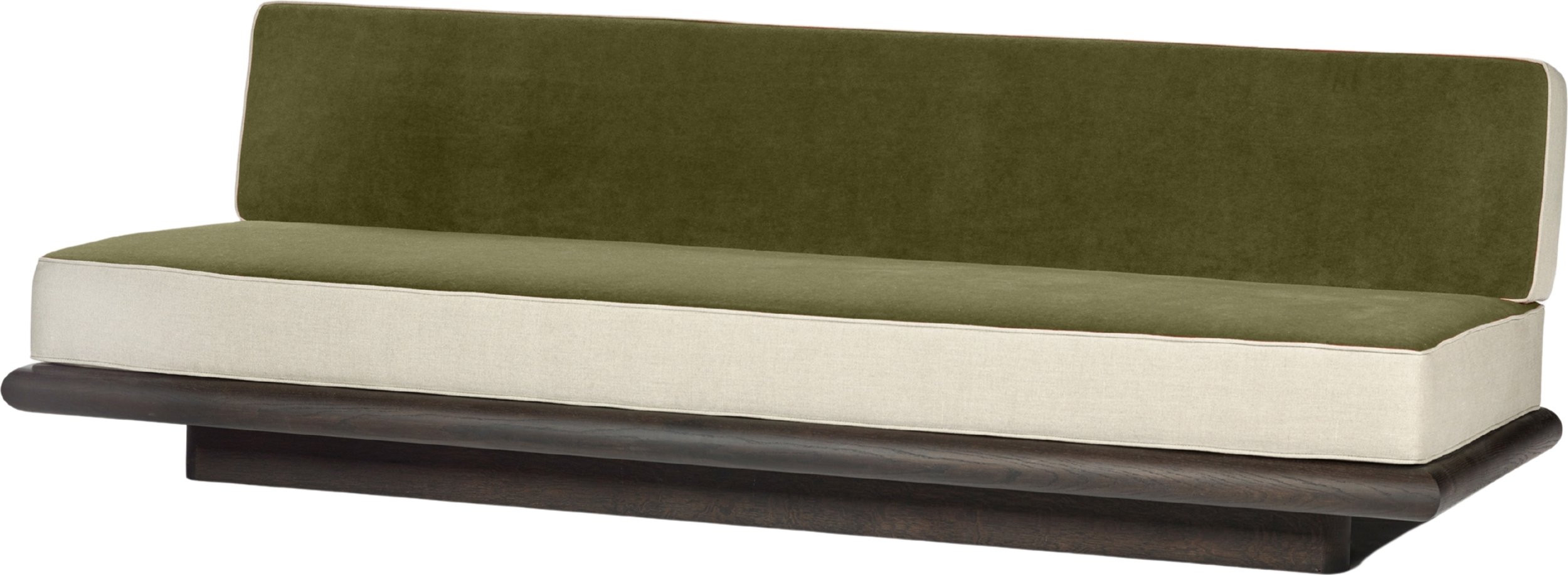 Sofa Ono Velvet 234 cm ciemnozielono-kremowa ciemny dąb