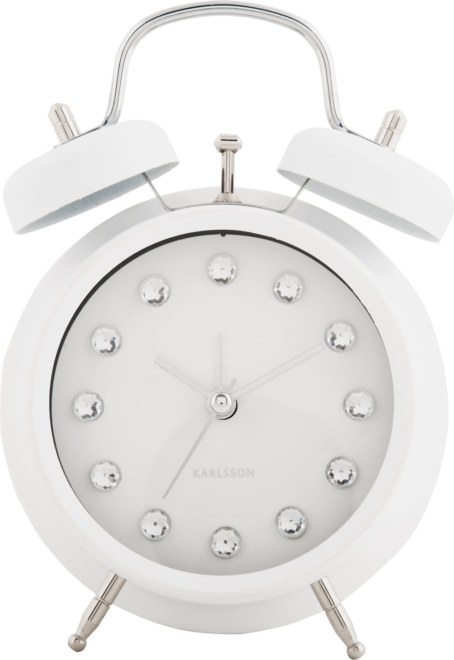 Budzik Glam Diamonds 17 cm biały