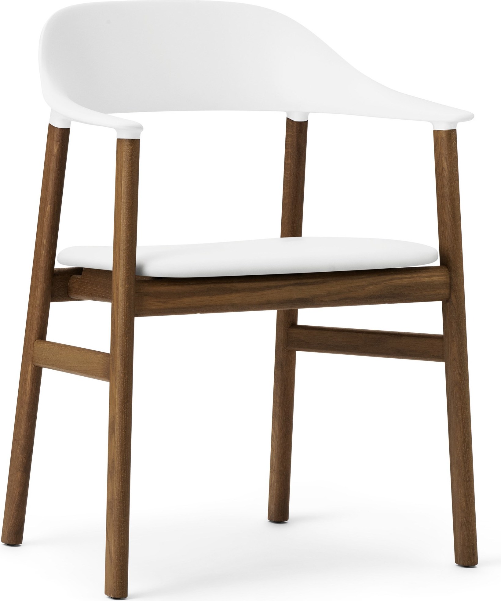 Krzesło z podłokietnikami Herit ciemny dąb siedzisko skórzane białe