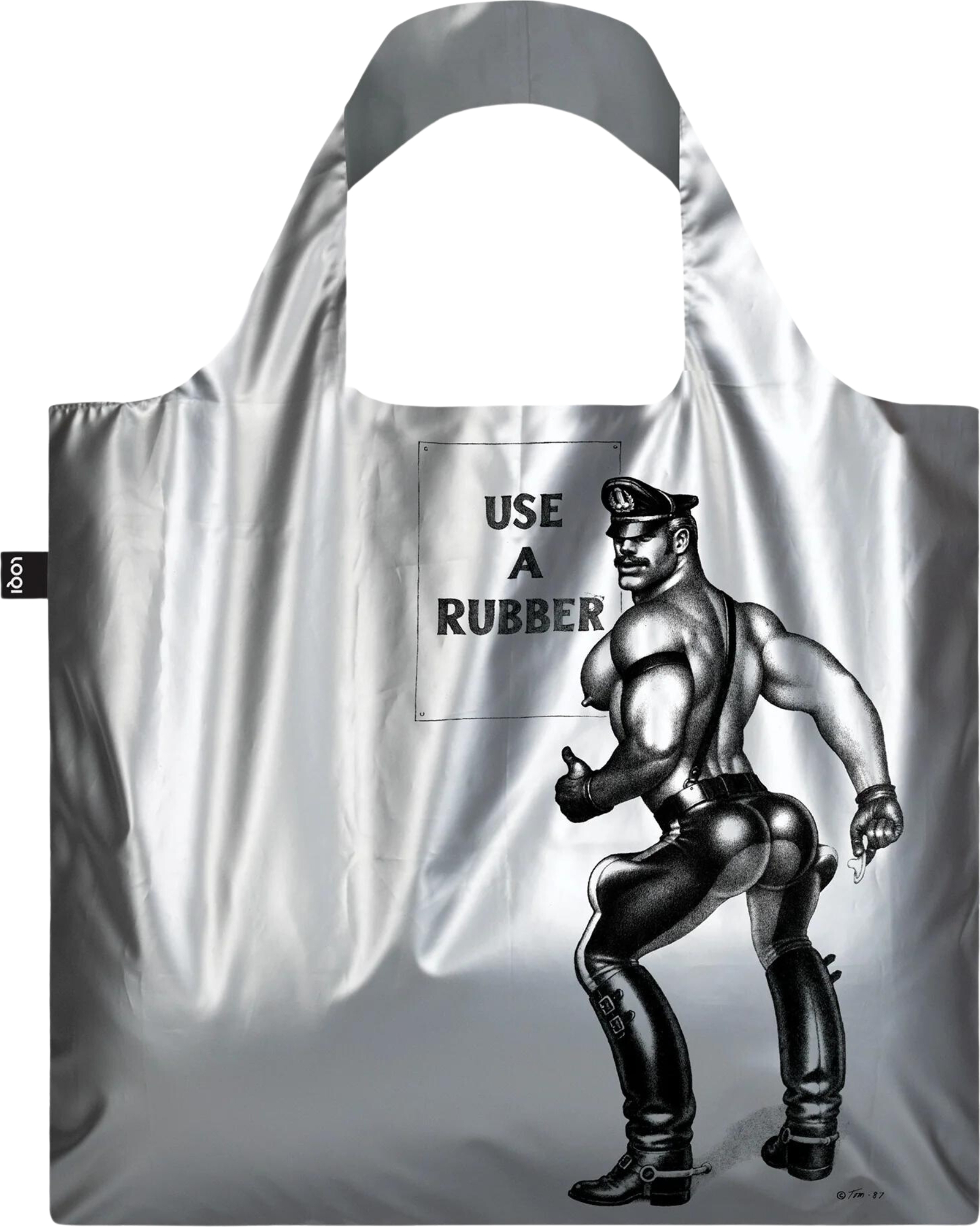 Torba LOQI Museum Tom of Finland Use a Rubber metaliczna srebrna z powłoką