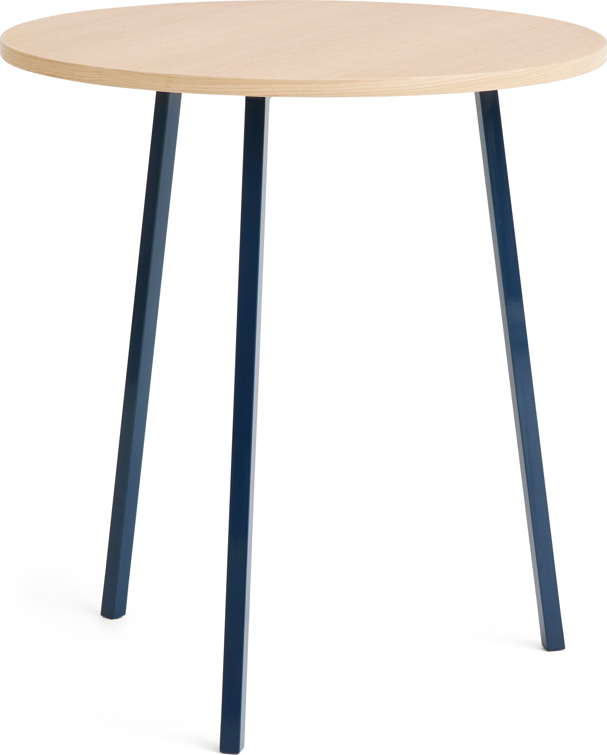 Stół Loop Stand okrągły 90 cm blat dąb lakierowany nogi granatowe
