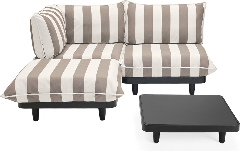 Narożnik lewostronny Paletti w paski brązowo-kremowy ze stolikiem 4 el.