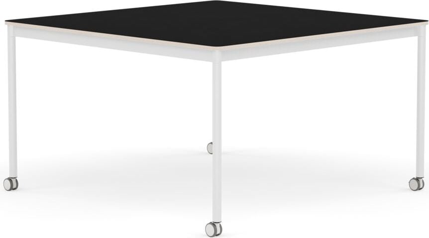Stół na kółkach Base kwadratowy 128 cm czarny laminowany nogi białe