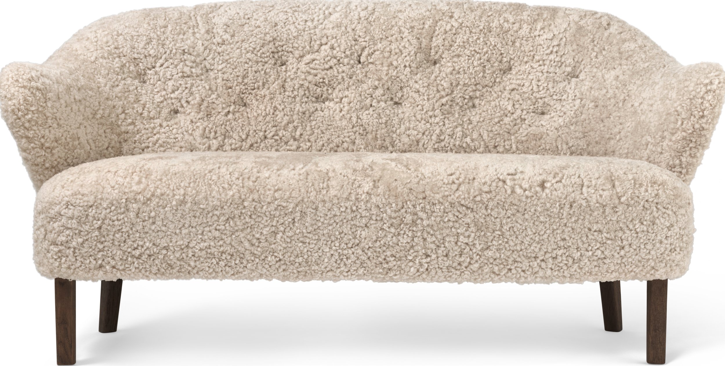 Sofa dwuosobowa Ingeborg Sheepskin kremowa na ciemnych dębowych nogach