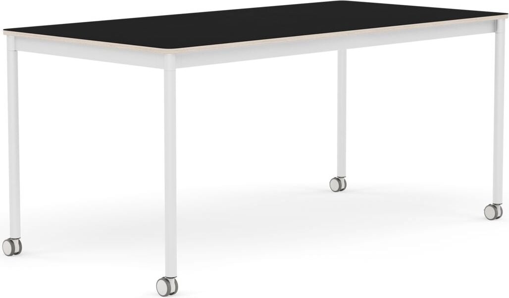 Stół na kółkach Base 80 x 160 cm czarny laminowany nogi białe