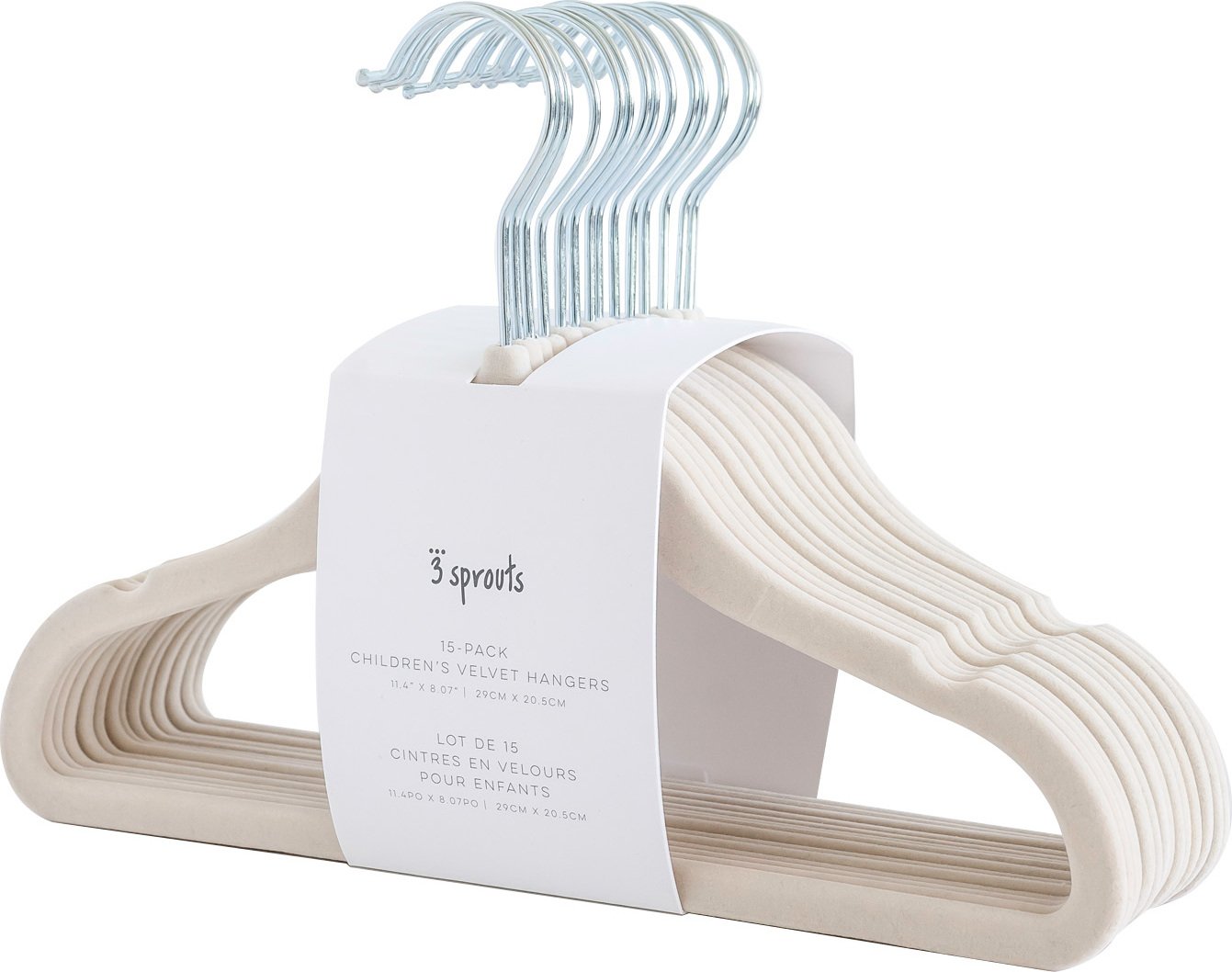 Wieszaki na ubrania dziecięce 3 Sprouts beżowe welurowe 15 szt.