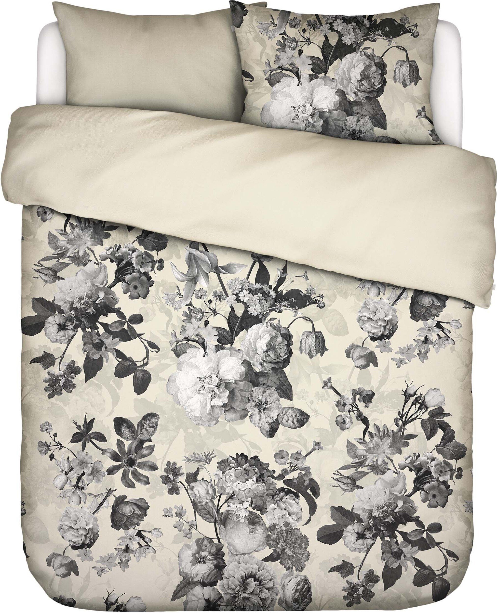 Pościel Floor 240 x 220 cm kremowo-czarna z 2 poszewkami na poduszki 60 x 70 cm zapięcie suwak