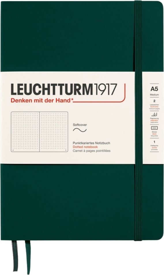 Notes w kropki w miękkiej oprawie Leuchtturm 1917 A5 123 strony leśna zieleń 80 g/m²