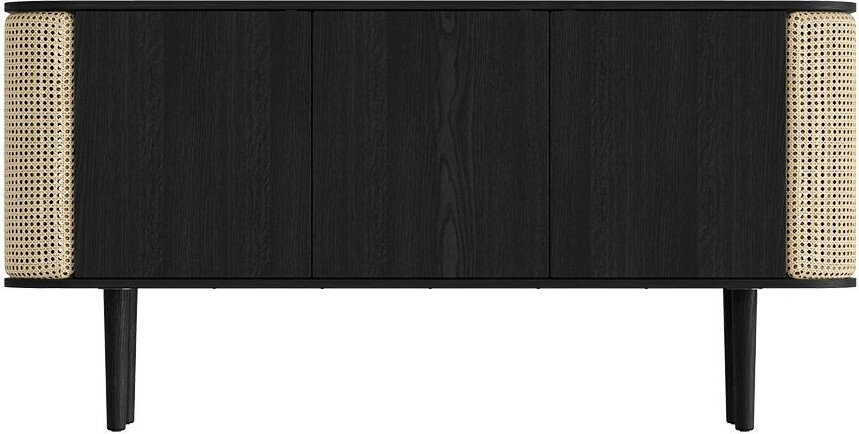 Komoda trzydrzwiowa Treasures czarny dąb i plecionka wiedeńska