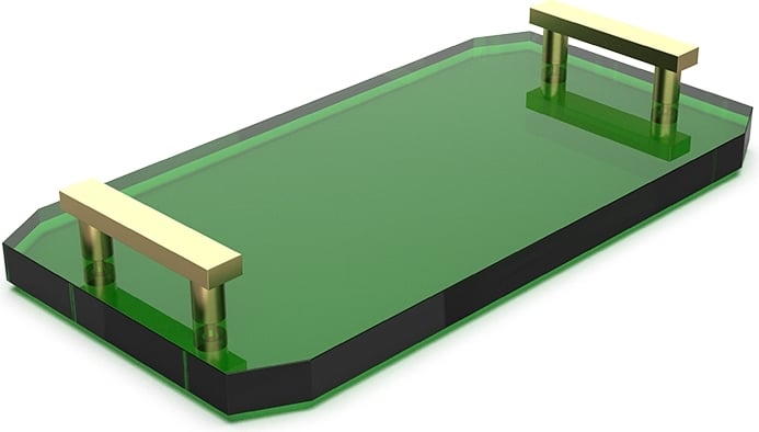 Taca łazienkowa Kristall ciemnozielona ze złotymi matowymi uchwytami